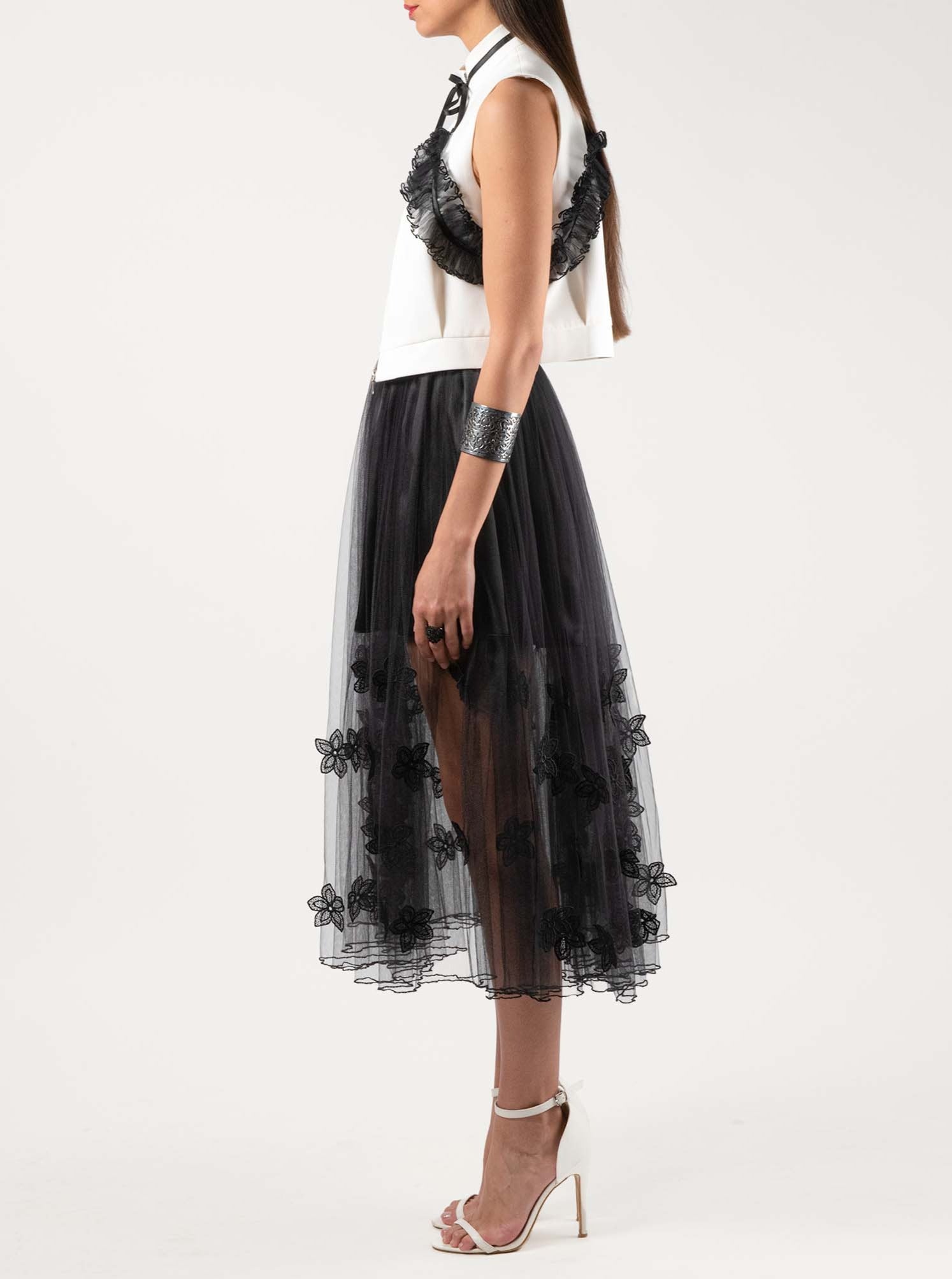 Lorena couture tulle skirt with embroidered lace flowers